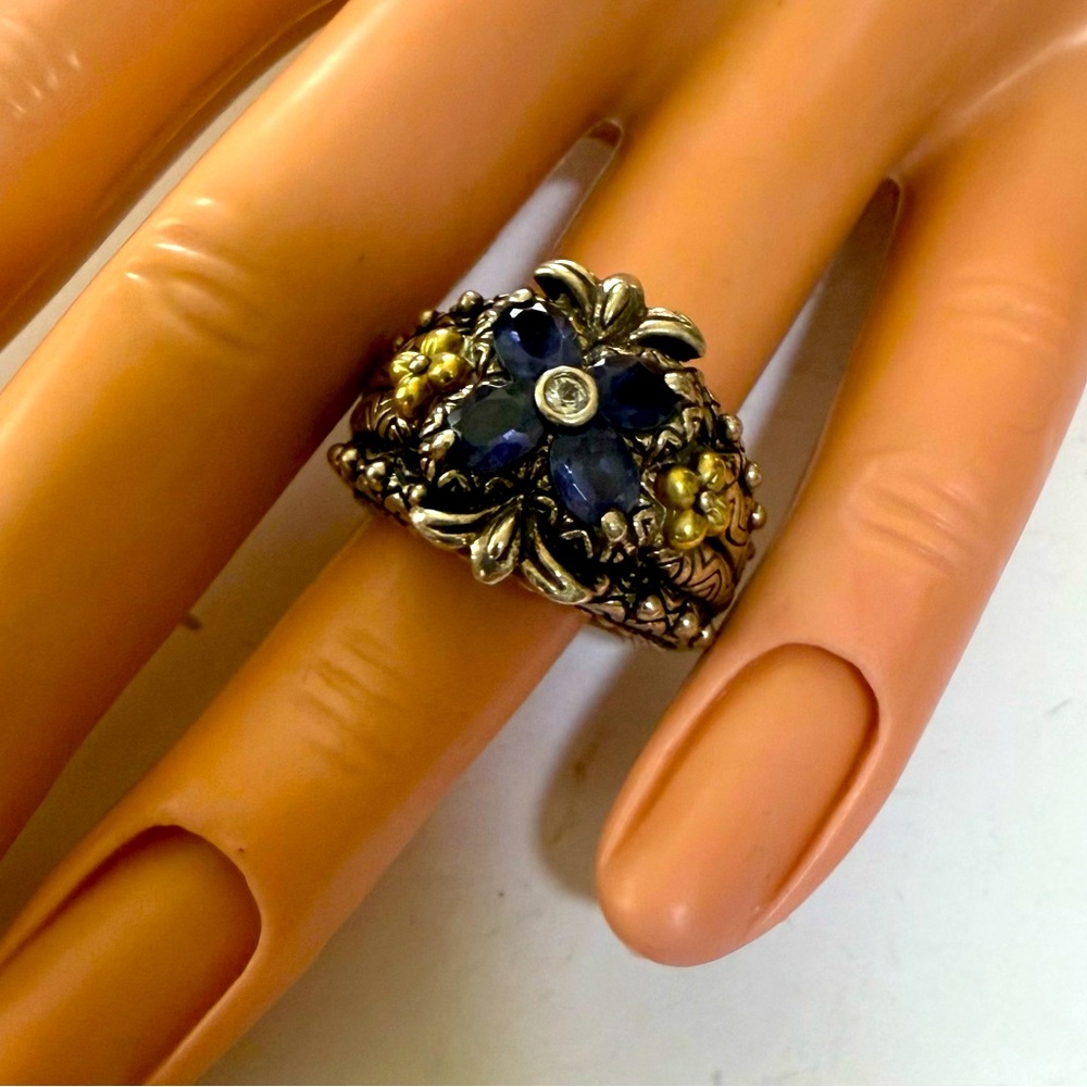 BARBARA BIXBY Sterling & 18K Gold Tanzanite Ring    Size 6